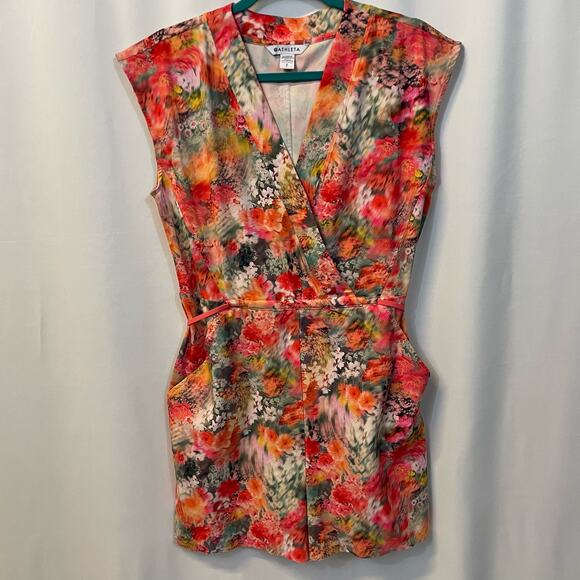 Athleta Marlow Romper Short Sleeve Colorful V-Neck Pockets Small - Picture 3 of 8